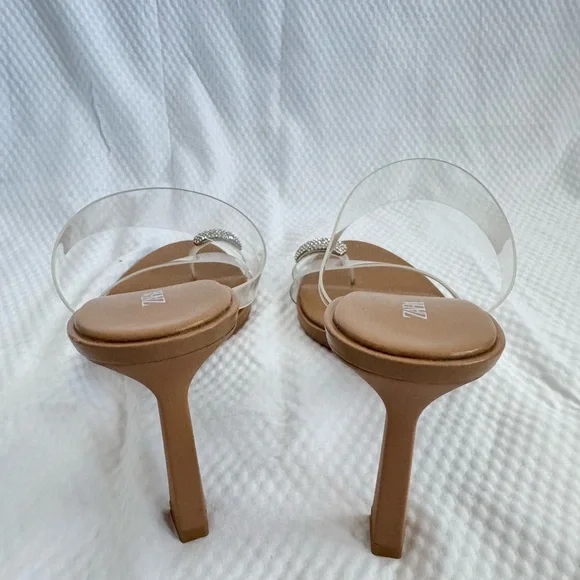 Zara New without tag Tan Clear Strap Ring Detail Heels - Picture 4 of 7